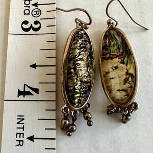 Gold Tone Drop French Hook Earrings with Abalone Type Stones Cocktail Evening
